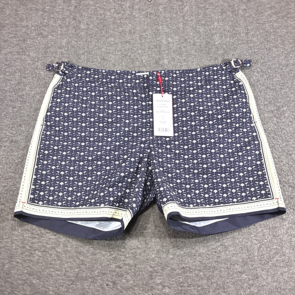 NWT Orlebar Brown Bulldog Bandana Swim Shorts Mens 40 Dark Sapphire Floral Print